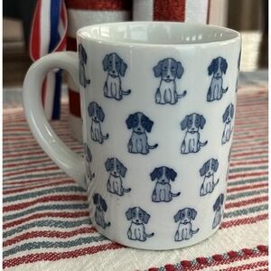Dog Mug Blue & White Puppies Dogs Embossed Japan 80's Vintage